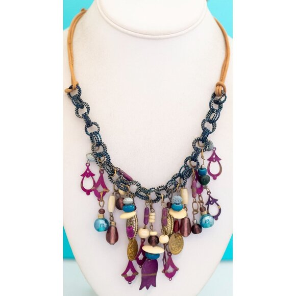 18 inch, Vintage Purple Beads Intricate Bib Necklace - E42 - Picture 2 of 3